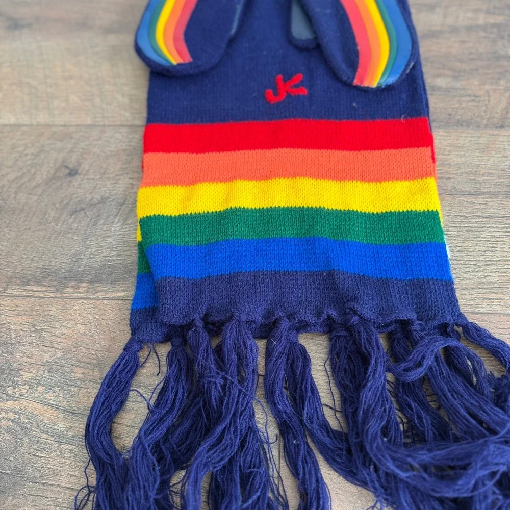 Van Raalte Kids Vintage Rainbow Knit Scarf and Mittens‎ Set Navy Blue One Size